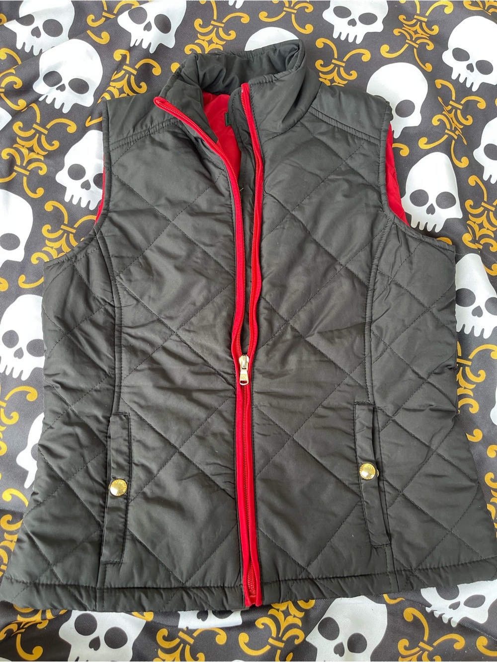 Lauren Ralph Lauren Black Quilted Vest with Red Trim